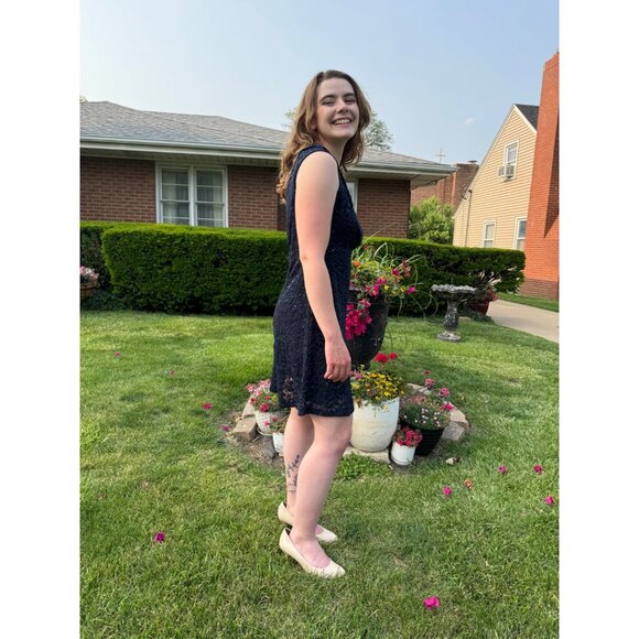 INC Navy Blue Lace Sleeveless Party Dress Size 4 Rhinestones Back Zipper Closure - Picture 9 of 14